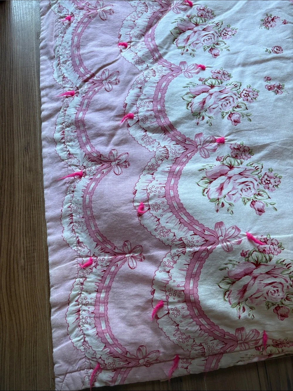 Vintage 40s/50s love shack fancy style Floral Pink Quilted Bedding handmade